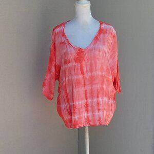 Tenament Tee Shirt Women's Size Med Orange Distressed Tie-Dye Boho Hippie